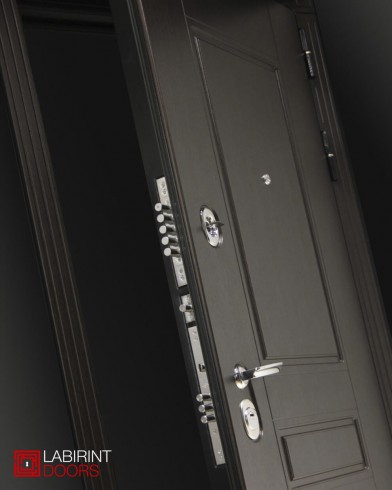 Металлическая входная дверь в квартиру Мегаполис 20 - Бетон светлый, зеркальные вставки