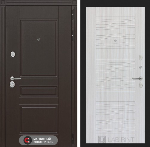 Металлическая входная дверь в квартиру Мегаполис 20 - Бетон светлый, зеркальные вставки
