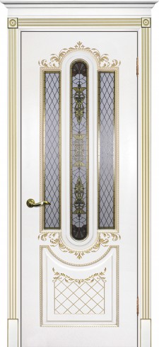 Межкомнатная дверь Текона Смальта-Deco 13 Белый ral 9003 патина золото, стекло