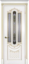 Межкомнатная дверь Текона Смальта-Deco 13 Белый ral 9003 патина золото, стекло