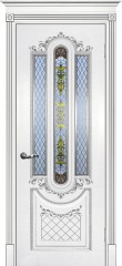 Межкомнатная дверь Текона Смальта-Deco 13 Белый ral 9003 патина серебро, стекло