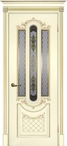 Межкомнатная дверь Текона Смальта-Deco 13 Слоновая кость ral 1013 патина золото, стекло