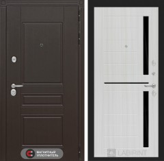 Металлическая входная дверь Мегаполис 02 - Сандал белый, стекло черное