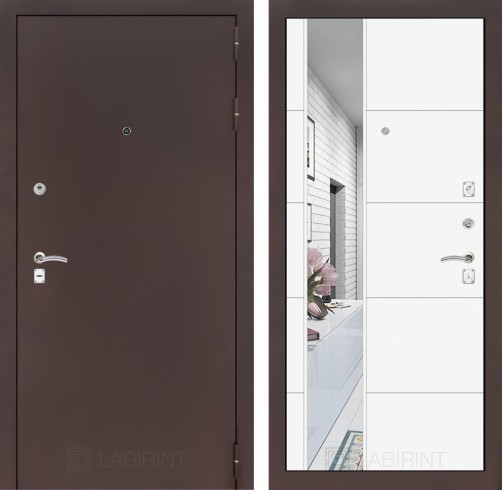 Металлическая дверь Лабиринт CLASSIC антик медный с Зеркалом 19 - Белый софт