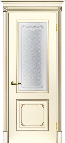 Межкомнатная дверь Текона Смальта-Deco 14 Слоновая кость ral 1013 патина шампань, стекло