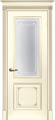 Межкомнатная дверь Текона Смальта-Deco 14 Слоновая кость ral 1013 патина шампань, стекло