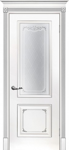 Межкомнатная дверь Текона Смальта-Deco 14 Белый ral 9003 патина серебро, стекло