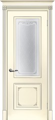 Межкомнатная дверь Текона Смальта-Deco 14 Слоновая кость ral 1013 патина серебро, стекло