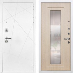 Металлическая дверь Лекс Соната с зеркалом №23 (Белая шагрень / Беленый дуб)