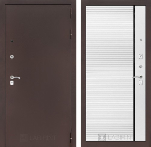Металлическая дверь в квартиру Лабиринт CLASSIC антик медный 22 - Белый софт, черная вставка