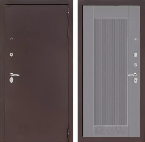 Металлическая дверь Лабиринт CLASSIC антик медный 30 - Серый рельеф софт