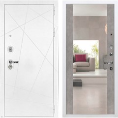 Металлическая дверь Лекс Соната с зеркалом №102 (Белая шагрень / Бетон светлый)
