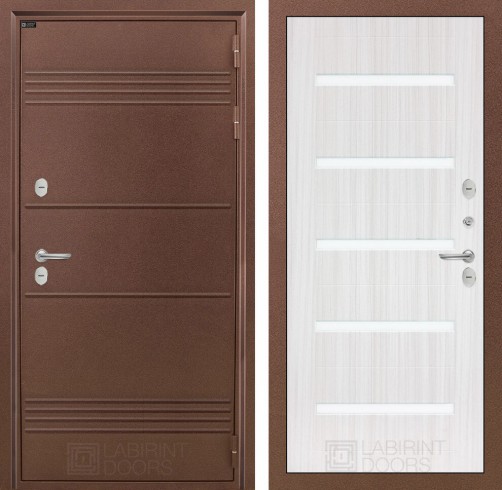 Металлическая дверь в дом Лабиринт Термо Лайт 01 - Сандал белый, стекло белое