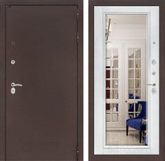 Металлическая дверь Лабиринт CLASSIC антик медный с Зеркалом Фацет - Белый софт