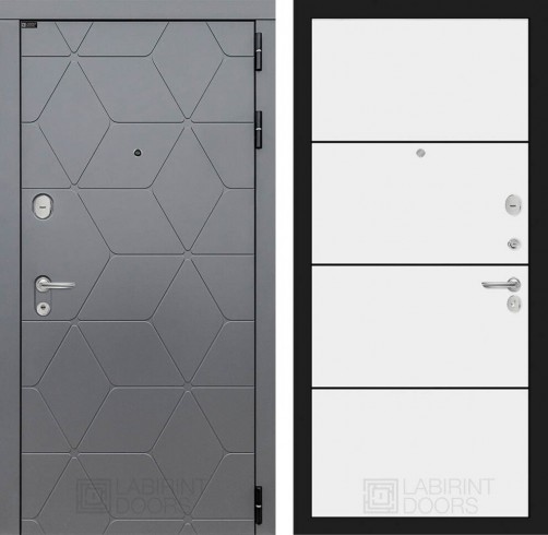 Металлическая дверь в квартиру Лабиринт COSMO 25 - Белый софт, черный молдинг