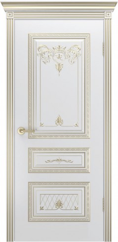 Дверь Трио Корона Белая эмаль В3 ПГ патина белое золото