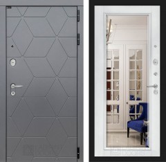 Металлическая дверь в квартиру Лабиринт COSMO с зеркалом Фацет - Белый софт