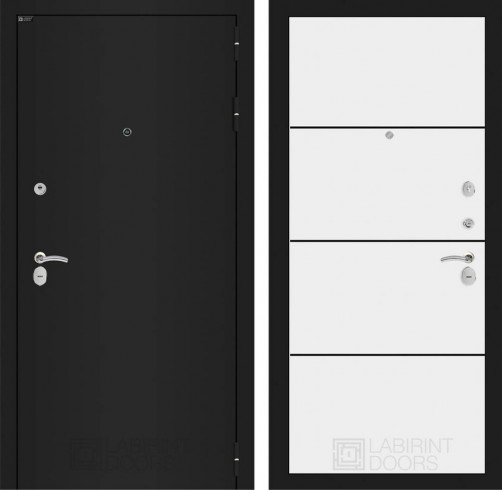 Металлическая дверь Лабиринт CLASSIC шагрень черная 25 - Белый софт, черный молдинг