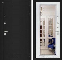 Металлическая дверь Лабиринт CLASSIC шагрень черная с Зеркалом Фацет - Белый софт