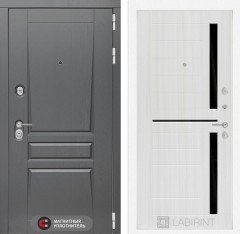 Металлическая дверь в квартиру Лабиринт Платинум 02 - Сандал белый, стекло черное