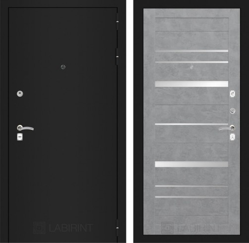 Металлическая дверь Лабиринт CLASSIC шагрень черная 20 - Бетон светлый, зеркальные вставки