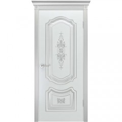 Межкомнатная дверь Соло R-0 В3 ДГ, белая эмаль патина серебро