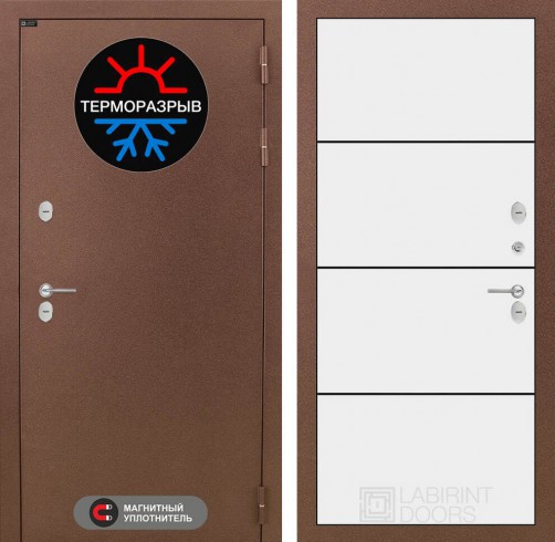 Металлическая дверь в дом Лабиринт Термо Магнит 25 - Белый софт, черный молдинг