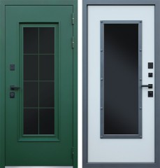 Металлическая дверь АСД "Олимп" с окном и английской решеткой (терморазрыв 3к) лайт софт грей