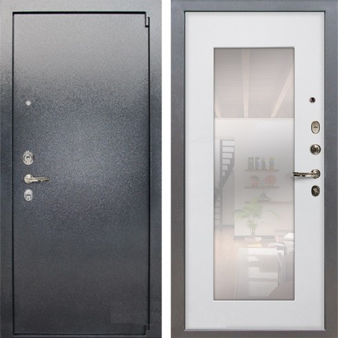 Металлическая дверь Лекс 3 Барк с Зеркалом (Серый букле / Ясень белый) панель №37