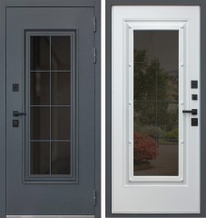 Металлическая дверь АСД "Titanium" с окном и английской решеткой (терморазрыв 3к) Букле графит