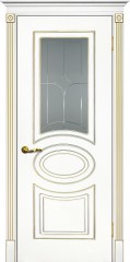 Межкомнатная дверь Текона Смальта-Deco 03 Белый ral 9003 патина золото стекло