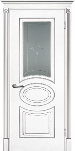 Межкомнатная дверь Текона Смальта-Deco 03 Белый ral 9003 патина серебро стекло