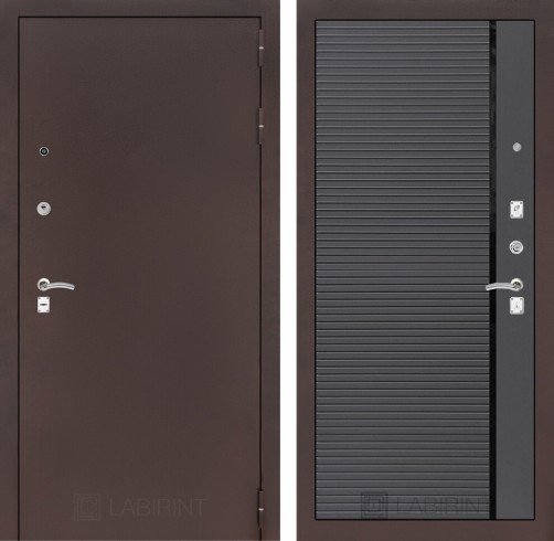 Металлическая дверь в квартиру Лабиринт CLASSIC антик медный 22 - Графит софт, черная вставка