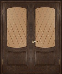 Межкомнатная дверь распашная двустворчатая Лаура 2 дуб морёный со стеклом