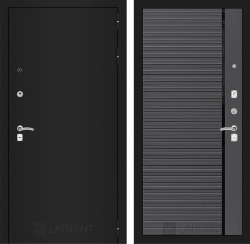 Металлическая дверь Лабиринт CLASSIC шагрень черная 22 - Графит софт, черная вставка