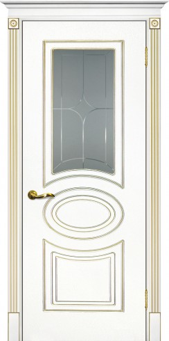 Межкомнатная дверь Текона Смальта-Deco 03 Белый ral 9003 патина золото стекло