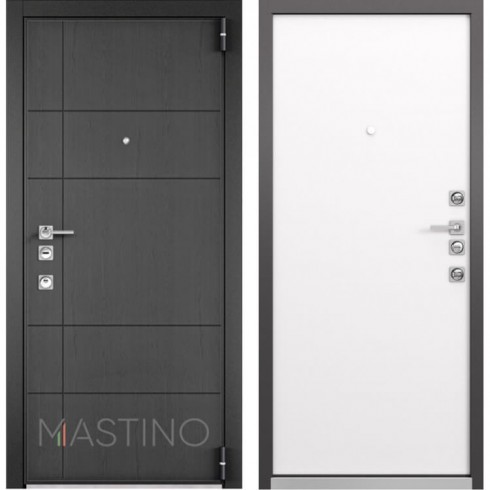 Металлическая входная дверь Mastino Forte Конструктор MS-114 Синхропоры графит/MS-100 Реалвуд молочный