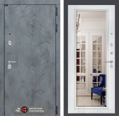 Металлическая дверь Лабиринт Бетон с Зеркалом Фацет - Белый софт