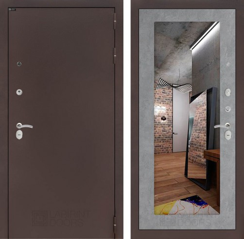 Металлическая дверь Лабиринт CLASSIC антик медный с Зеркалом 18 - Бетон светлый