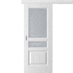 Одностворчатая дверь купе Luxor Атлант 2 ясень белая эмаль со стеклом