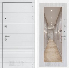 Металлическая дверь в квартиру Лабиринт Трендо с Зеркалом 18 - Сандал белый