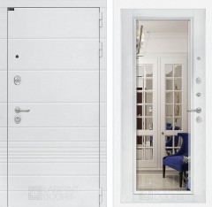 Металлическая дверь в квартиру Лабиринт Трендо с зеркалом Фацет - Белый софт
