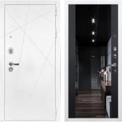 Металлическая дверь Лекс Соната с зеркалом №117 (Белая шагрень / Чёрный кварц)