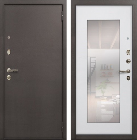 Металлическая дверь в квартиру Лекс 1А с зеркалом Белый ясень (панель №37)