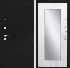 Металлическая входная дверь Ратибор Люкс Зеркало Черное серебро/Сосна белая