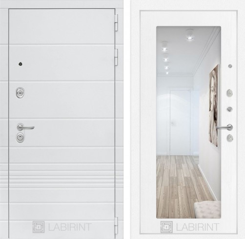 Металлическая дверь в квартиру Лабиринт Трендо с Зеркалом 18 - Белое дерево