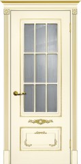 Межкомнатная дверь Текона Смальта-Deco 09 Слоновая кость Ral 1013 патина золото стекло