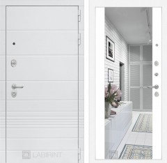 Металлическая дверь в квартиру Лабиринт Трендо с Зеркалом Максимум - Белый софт