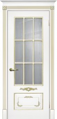 Межкомнатная дверь Текона Смальта-Deco 09 Белый Ral 9003 патина золото стекло