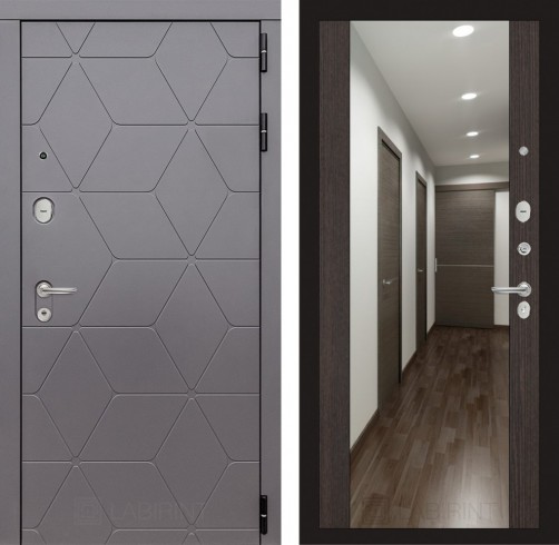 Металлическая дверь в квартиру Лабиринт COSMO с зеркалом Максимум - Белый софт